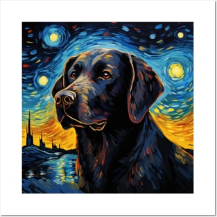 Black Labrador Retriever Painted in Starry Night Style Posters and Art